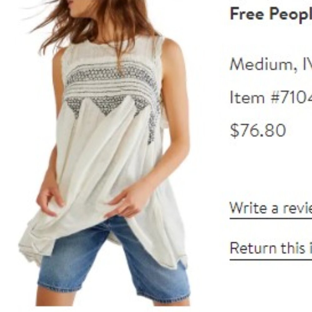 Free People White Gauze tunic Top with Smocked Yoke - Picture 9 of 9